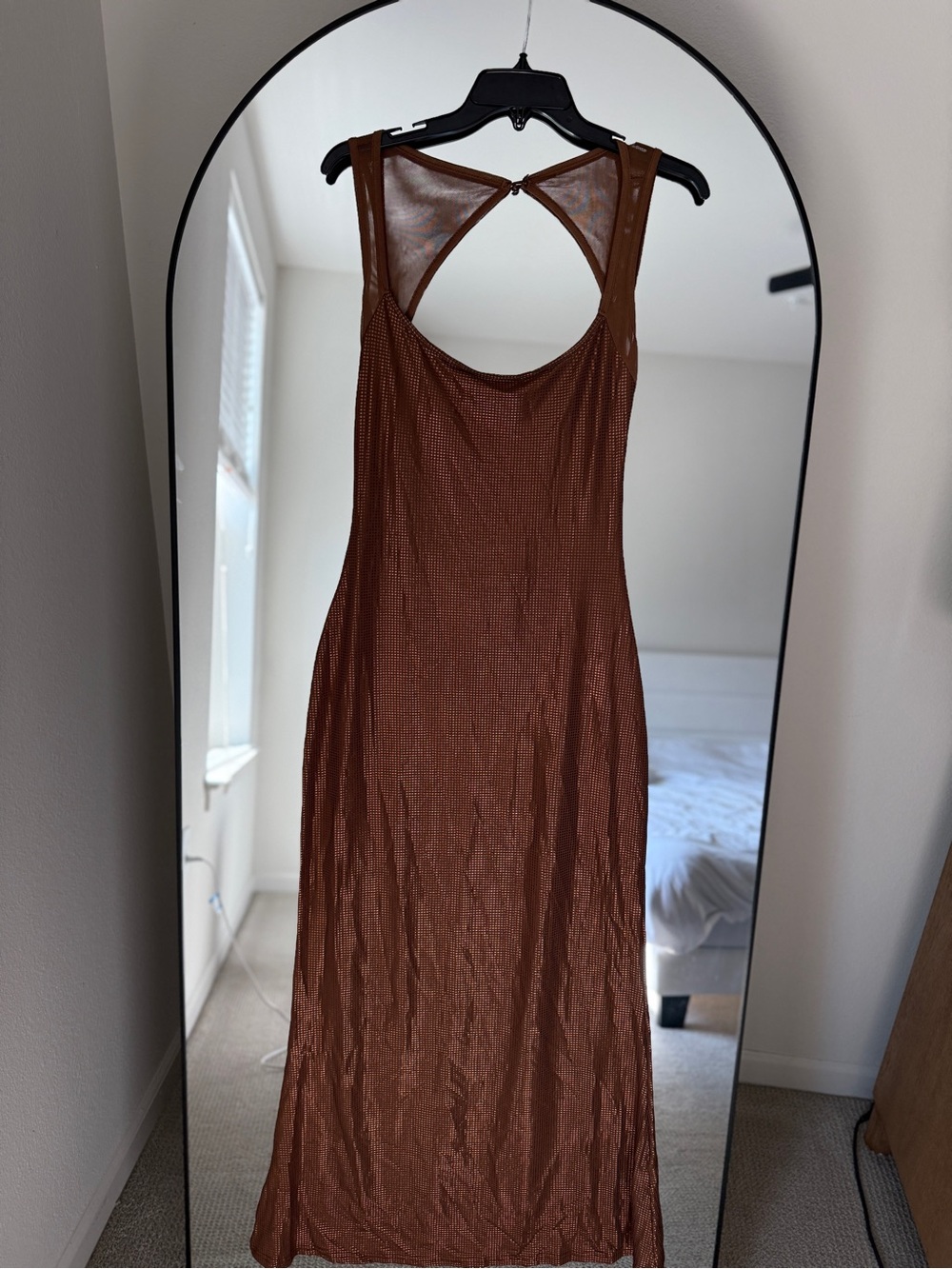 Brown Sparkly Backless Evening Dress